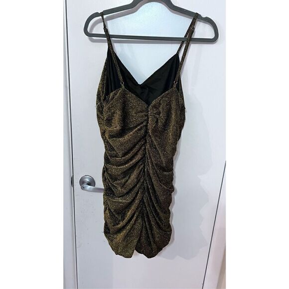 LULUS SEXY GOLD SHIMMER RUCHED DRESS WOMENS SIZE 16 - Picture 6 of 10